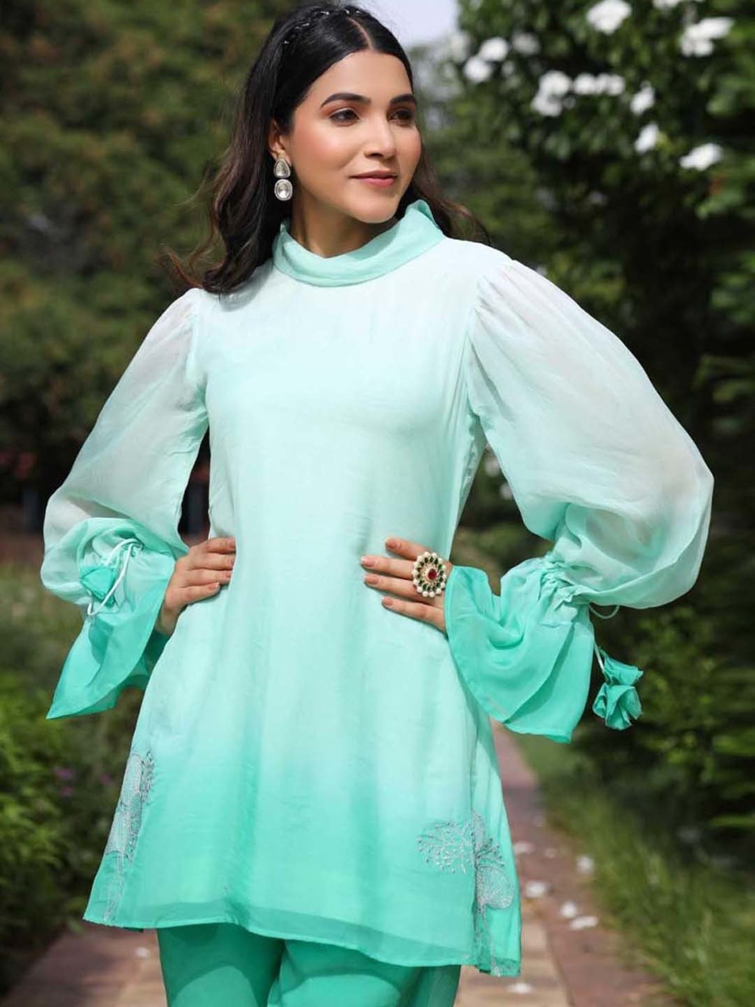 Artagai Midnight Navy Elevated Basics Co-Ord Set With Notch Collar Top And Straight Pants