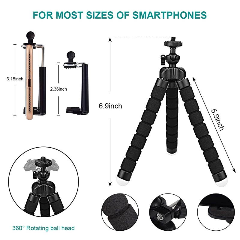 Selfie Stick TripodFlexible Mini Phone Tripod Portable Monopod Stand Holder with Bluetooth Wireless Remote System iOSAndroid for iPhone 88 PlusSamsung GalaxyHuaweiXiaomiSonyLG Black