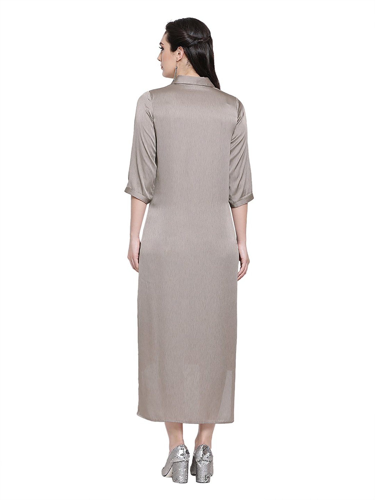 Office & You Grey & Peach Asymmetrical Dress With Slit