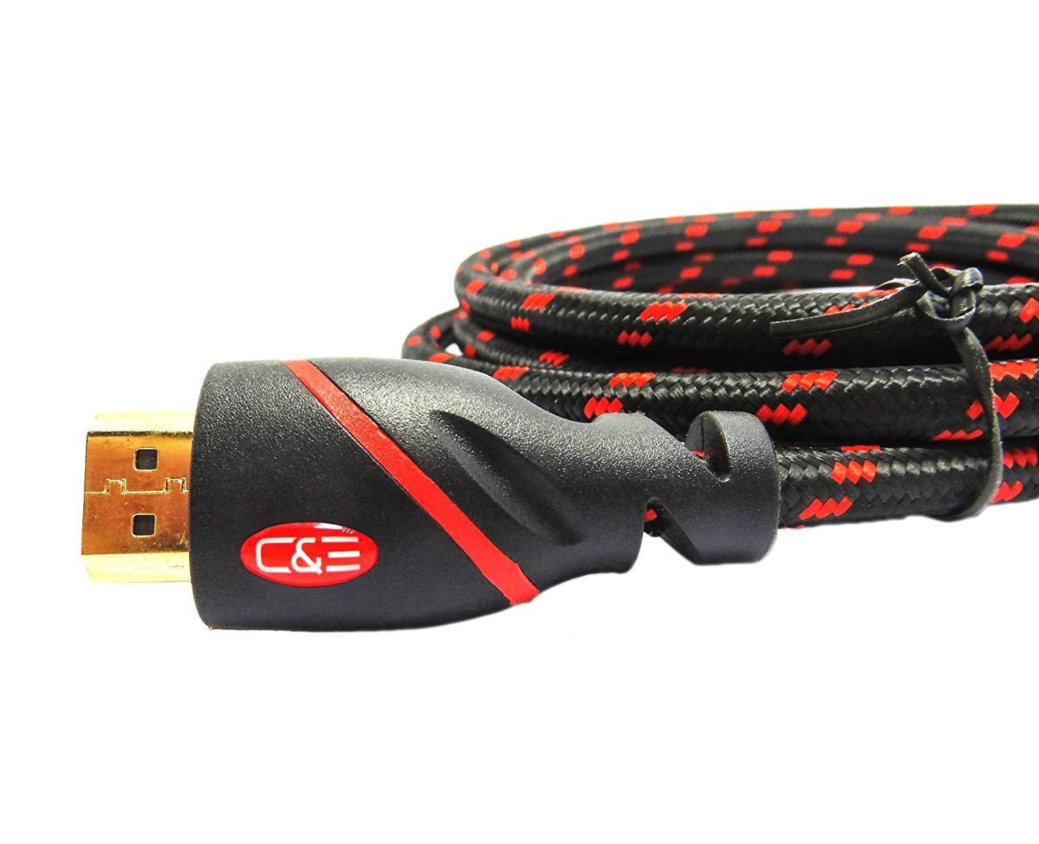 C&E CNE78526 Super Premium (3 Ft) HDMI Cable 1.4v Supports Ethernet, 3D& Audio Return Channel Full HD [Latest Version] w. Red Mesh