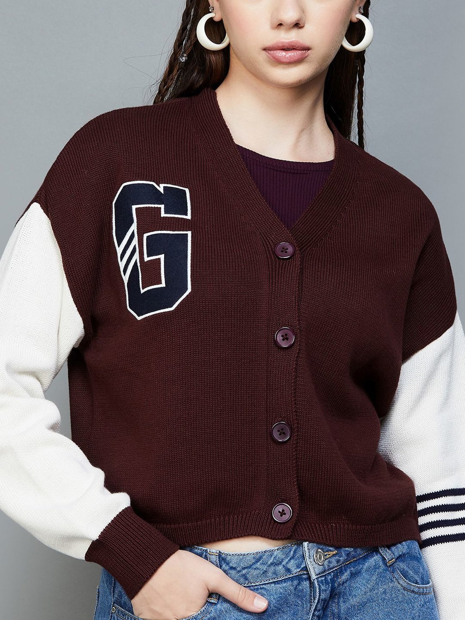 Ginger by Lifestyle Brown & White Color-Block Cardigan