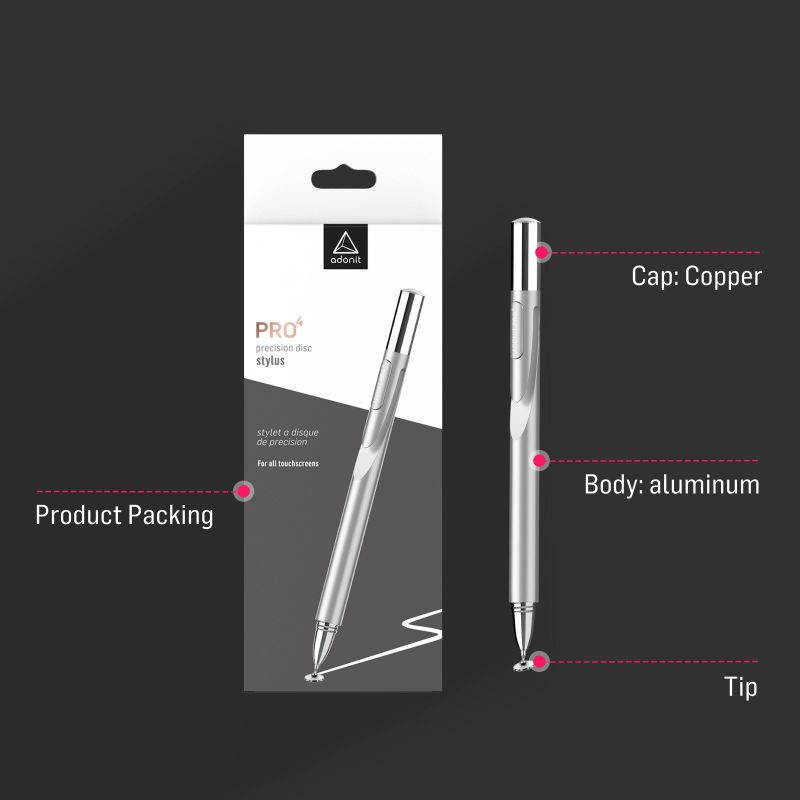 Adonit Pro 4 (Silver) Luxury Capacitive Stylus Pen, High Sensitivity Fine Point and Precision,Stylus for iPad, Air, Mini, Android, iPhone, Samsung, Other Touch Screens, Compatible for All Touchscreens