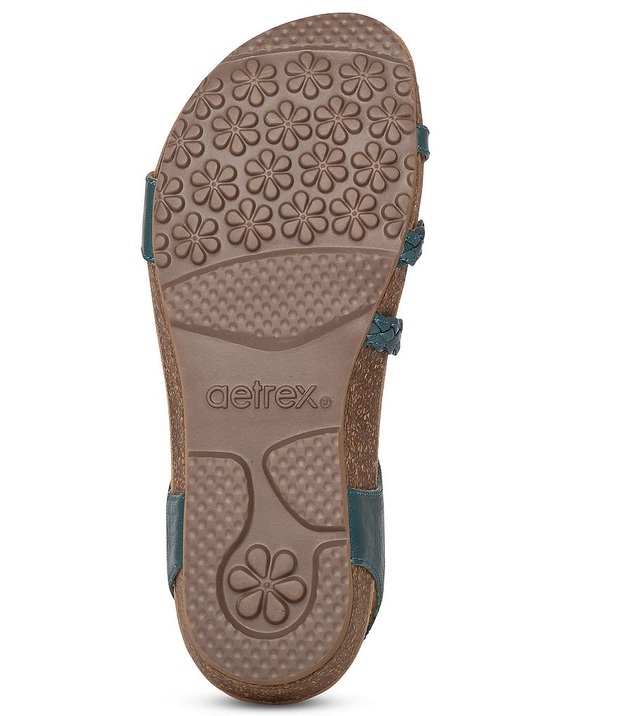 Aetrex Jillian Braided Leather Cork Wedge Sandals