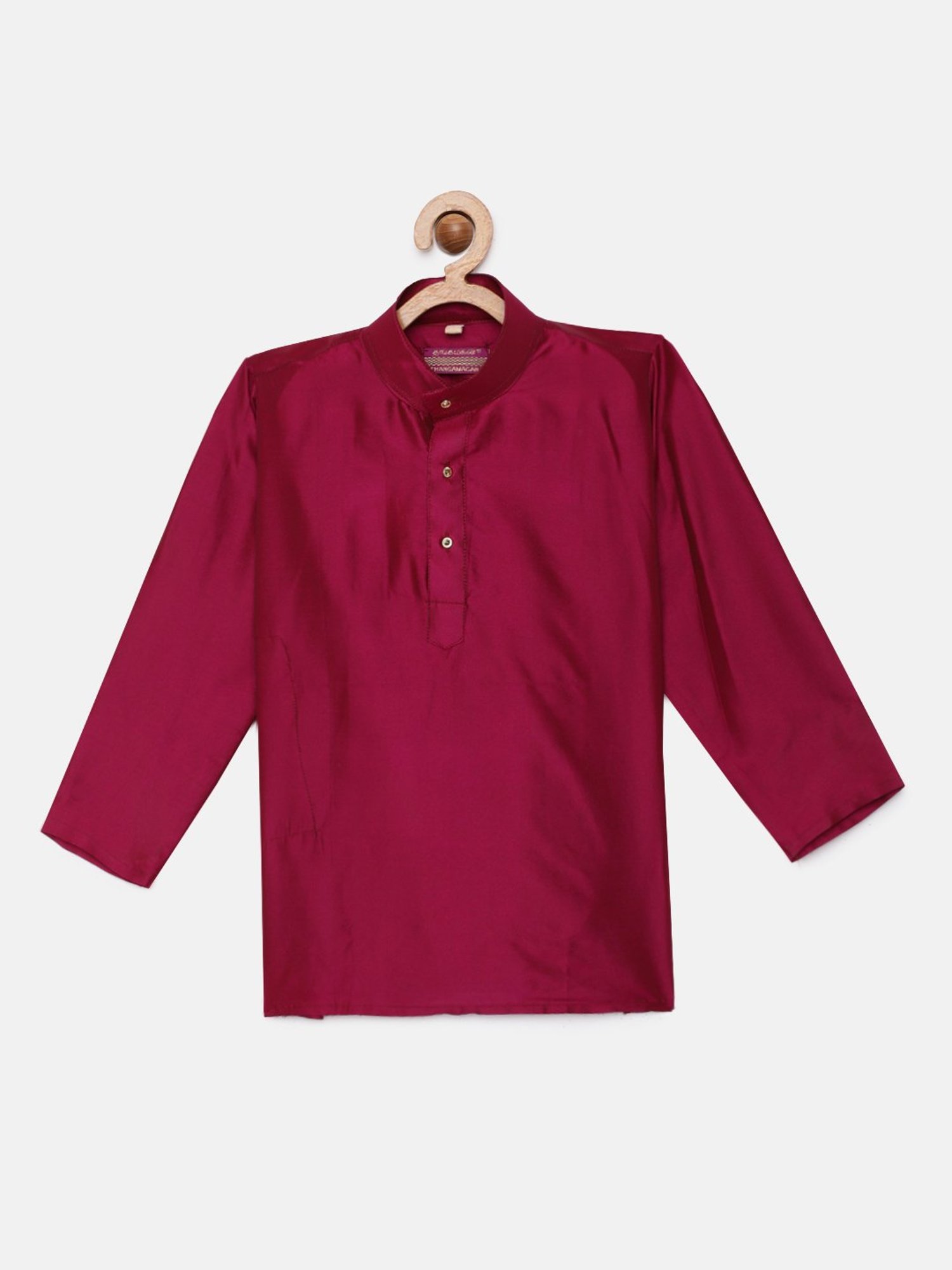 THANGAMAGAN Kids Dark Pink Solid Full Sleeves Kurta