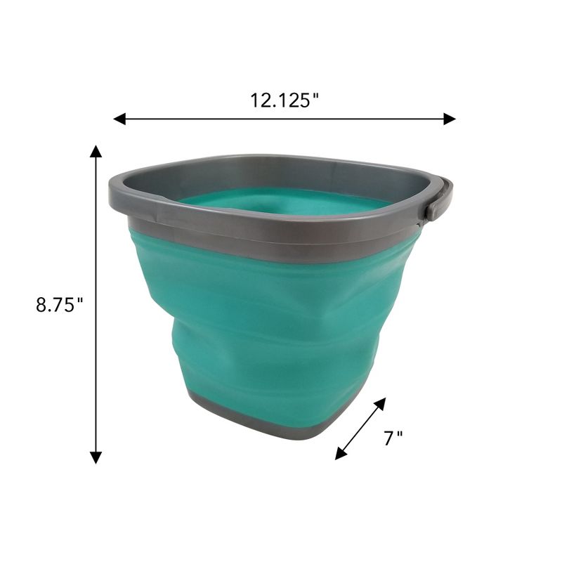 Homz Store N Stow Portable 10 Liter Compact Collapsible Square Bucket with Convenient Carry Handle, Teal