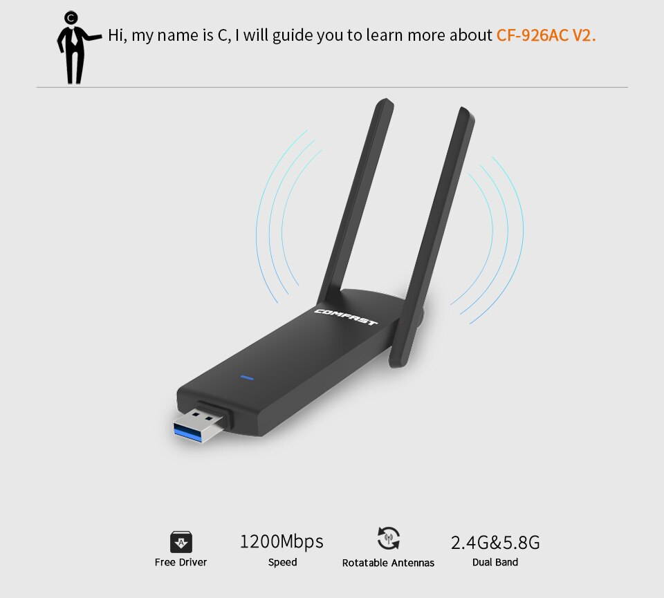 1 pcs Dual Band usb wifi Adapter 1200mbps wi fi Adapter 2.4G +5 GHZ wifi dongle PC Network Card + USB3.0 Extension