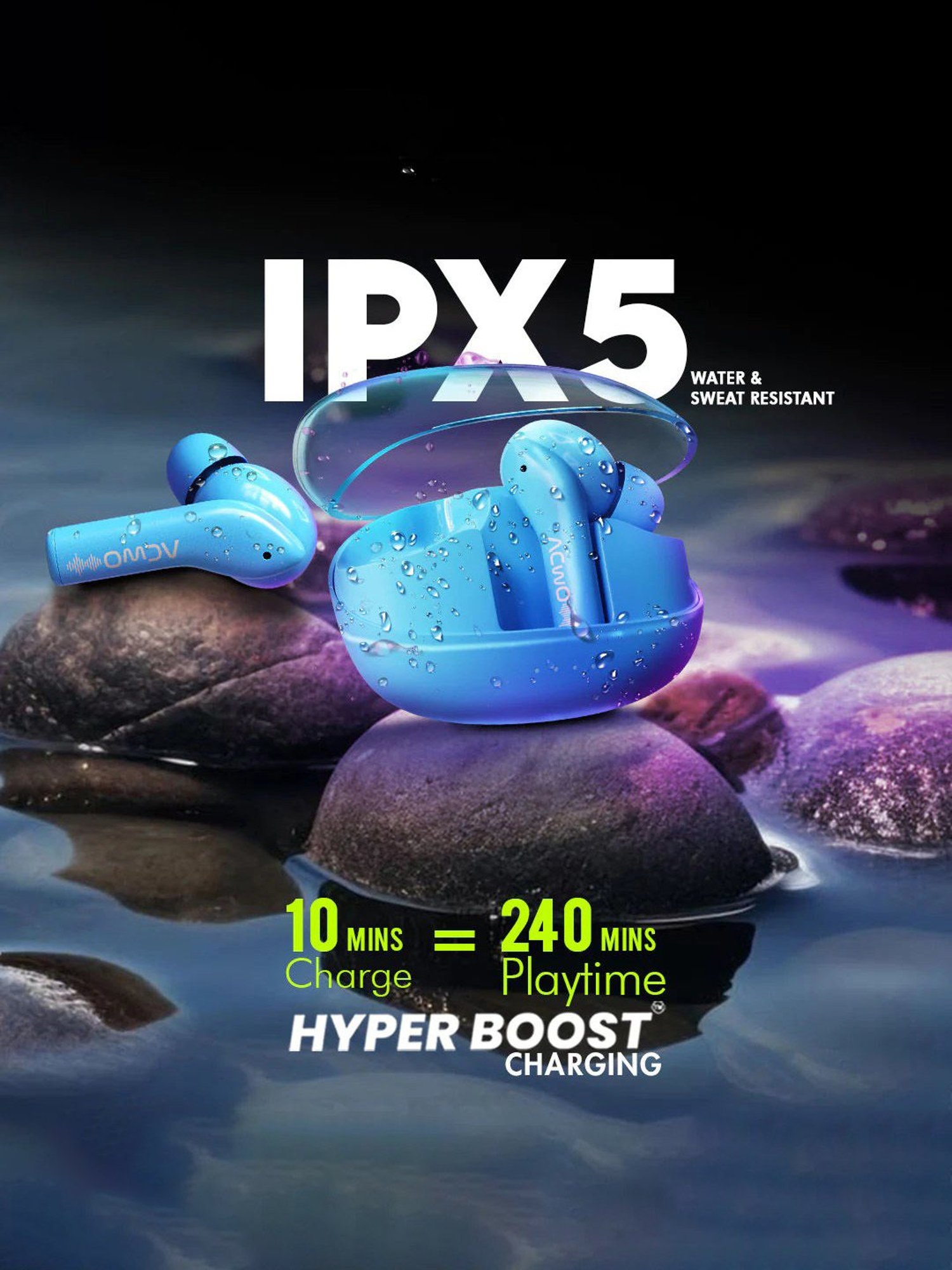 ACwO DwOTS 535 In Ear BT Earbuds with 35H Playtime & BasS BooM X Sound (Maya Blue, True Wireless)