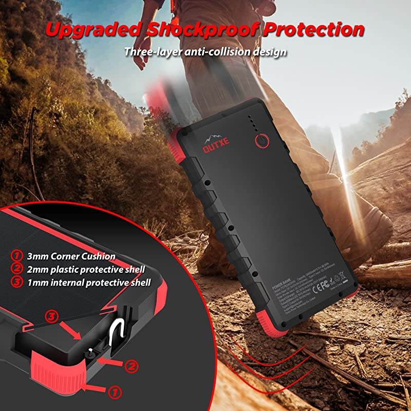 Quick Charge  24000mAh Rugged Solar Charger with Flashlight Dual Input Type C Micro USB SunPower Solar Panel Charger