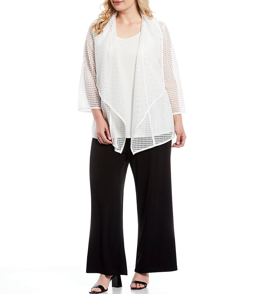 Ali Miles Plus Size Mixed Animal Print Open-Front Drop Needle Onion Skin Jacket