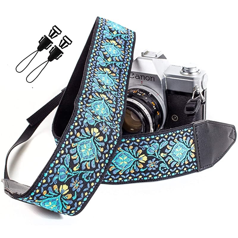 Woven Vintage Camera Strap for All DSLR Camera. Embroidered Elegant Universal Neck & Shoulder Strap, Floral Pattern Stocking Stuffer for Men & Women Photographers