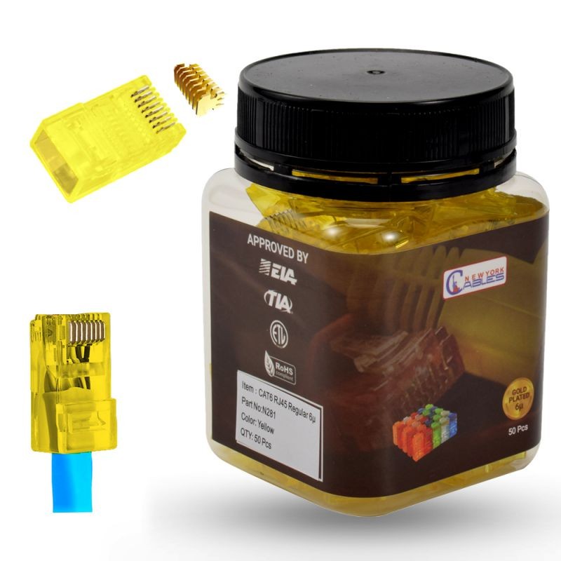 CAT6 Rj45 Connector 8P8C 50Pack/Jar Ethernet Cable Connector  Crimp Connector Gold Plated UTP Blue