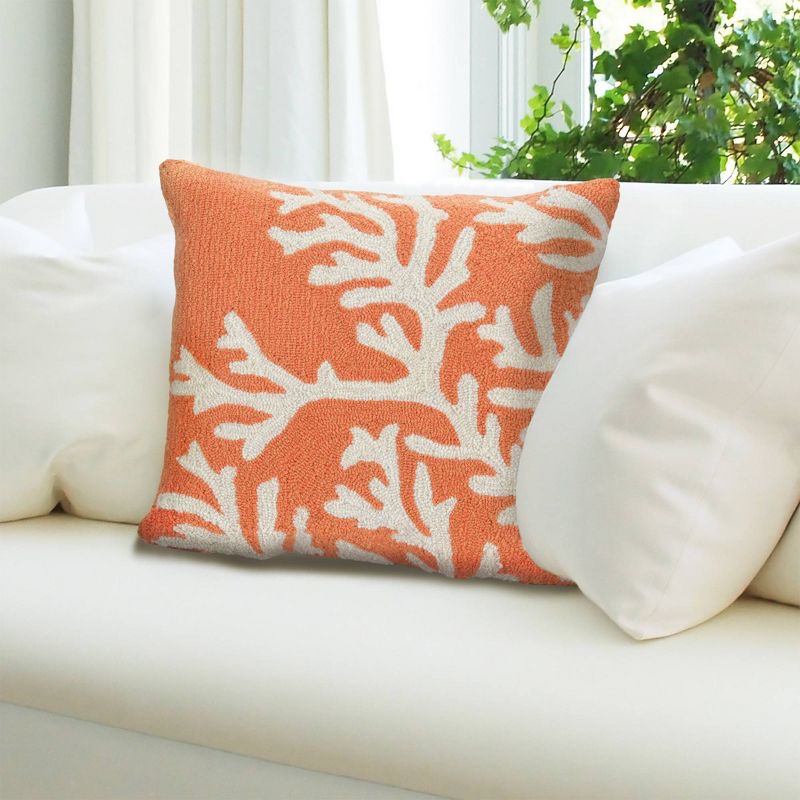 18"x18" Front Porch Coral Print Indoor/Outdoor Square Throw Pillow Orange - Liora Manne