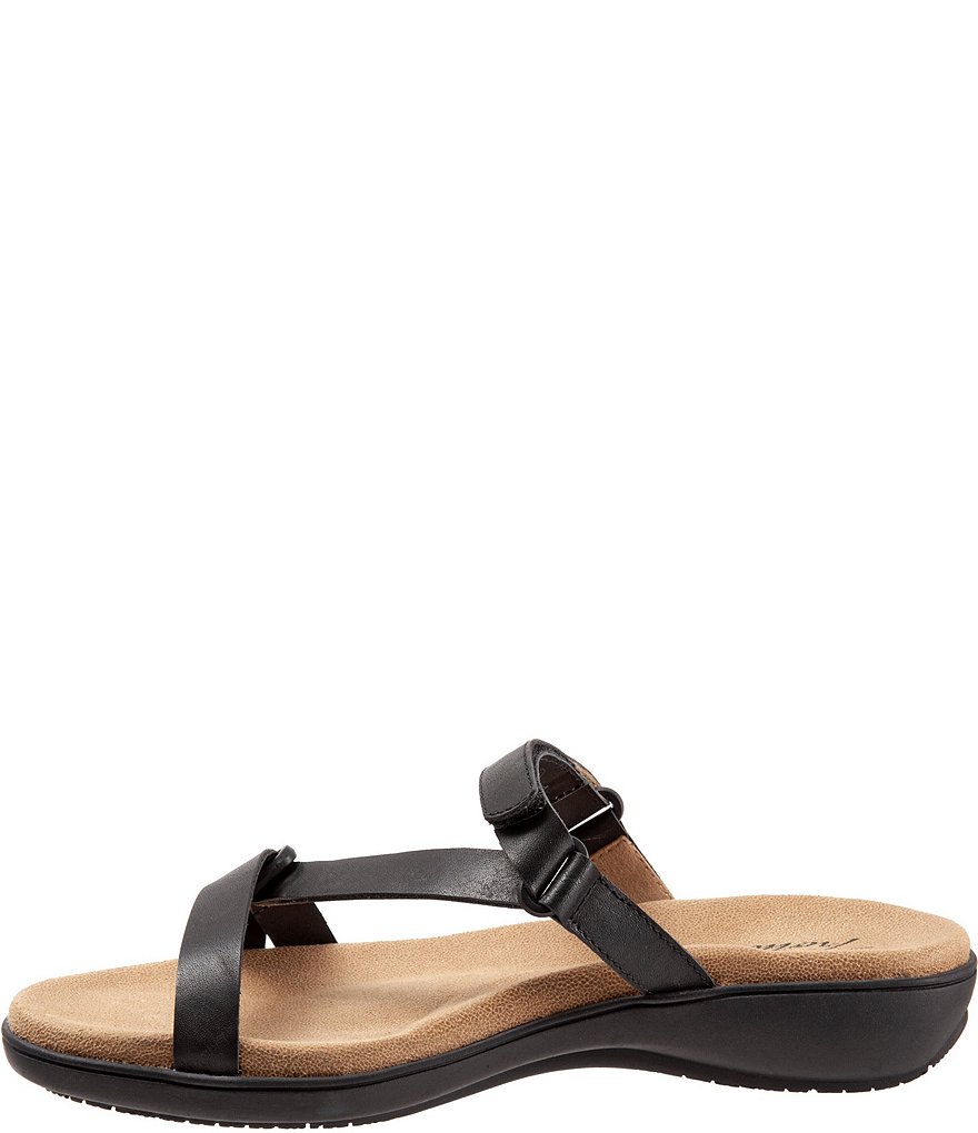 Trotters Raja Leather Adjustable Hook and Loop Slide Footbed Sandals
