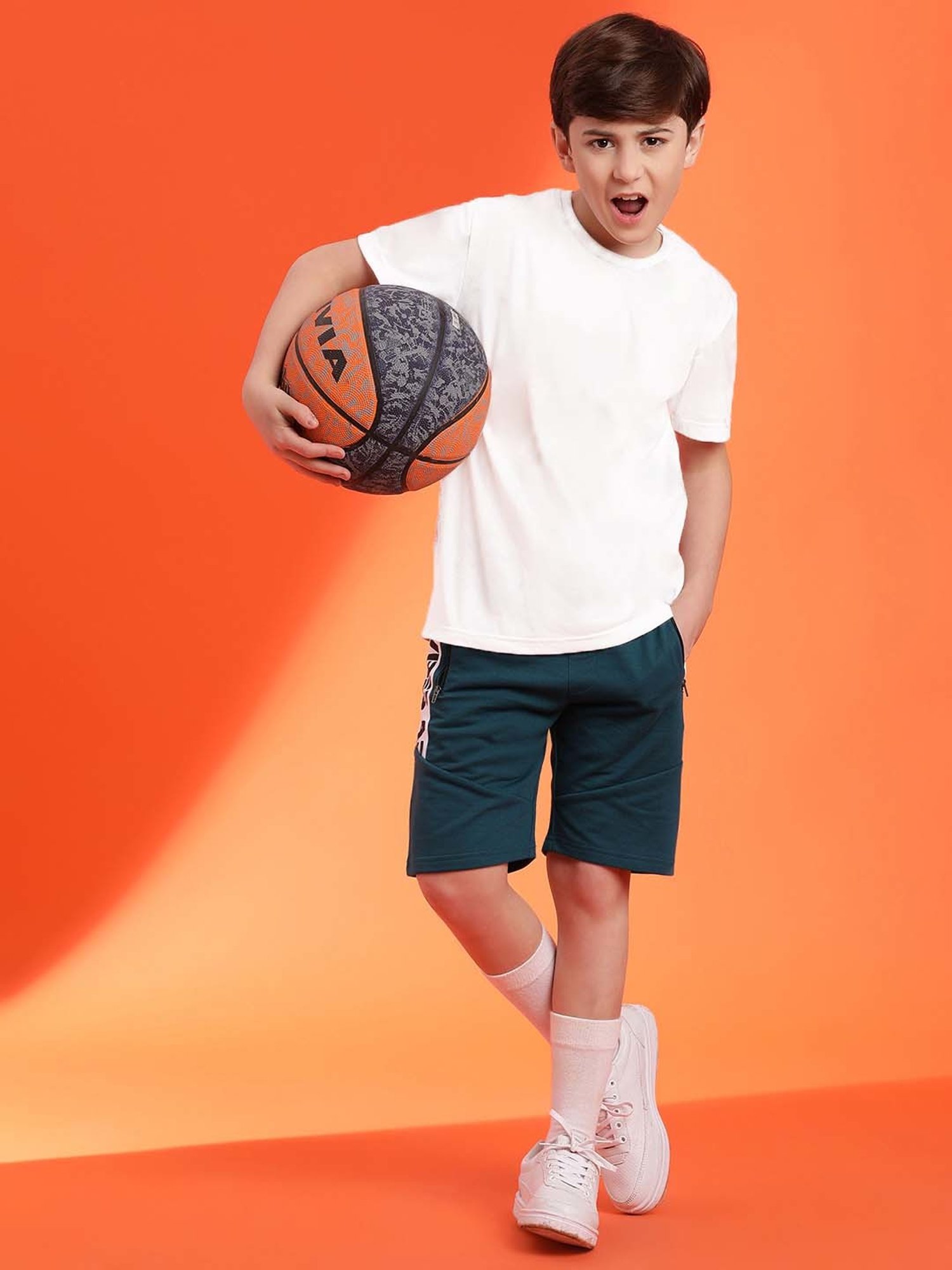 Lil Tomatoes Kids Teal Blue & White Printed Bermuda