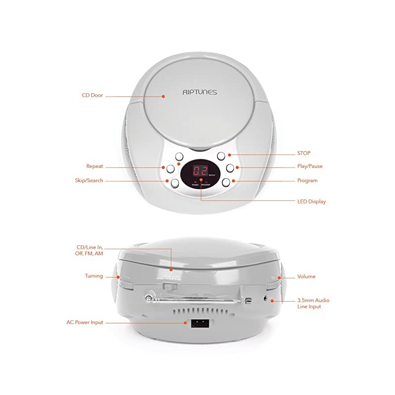 CD player Boombox Portable silver AuxIn CD Boombox AMFM Radio For Assured Amusement