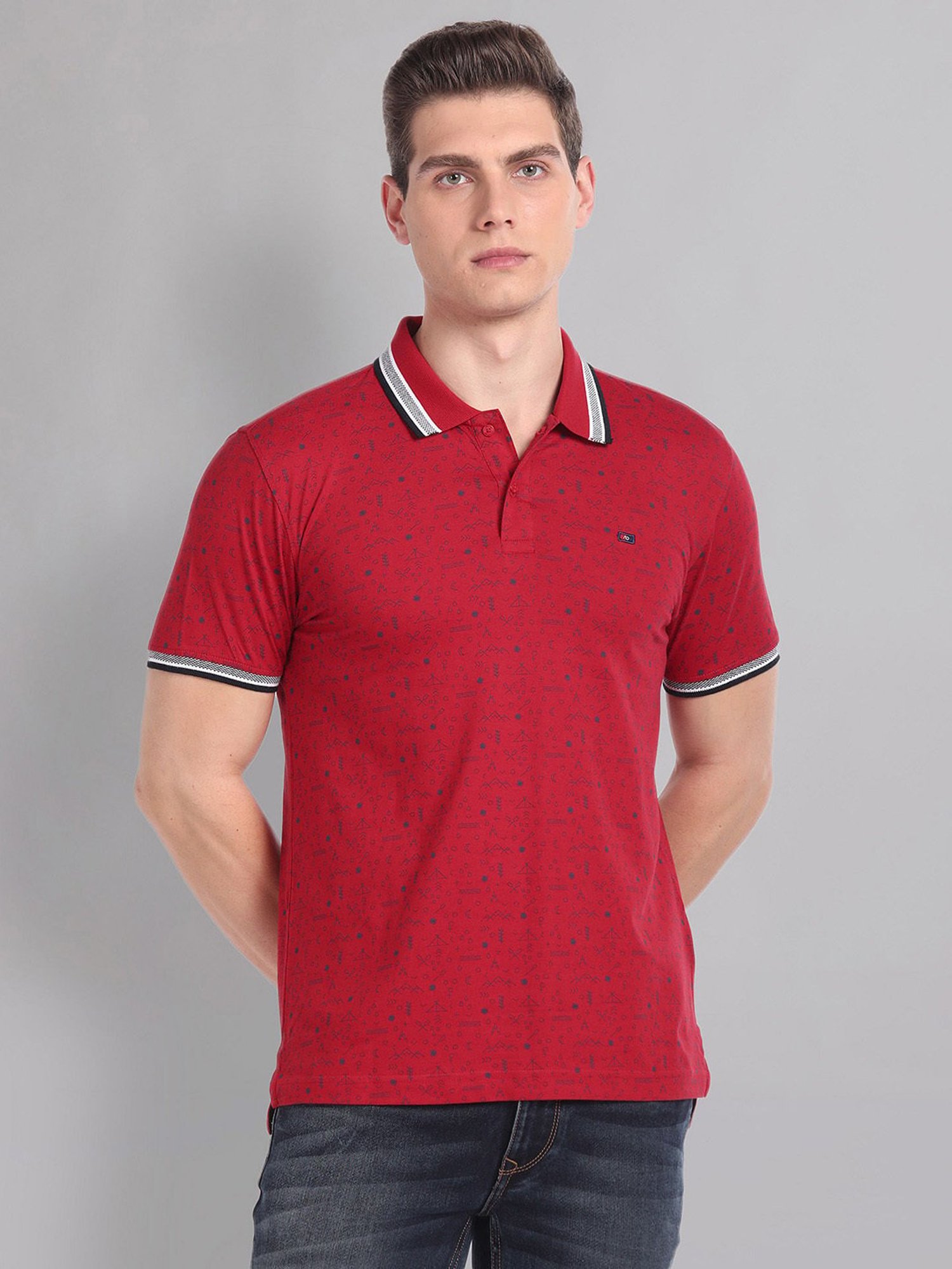 AD by Arvind Red Slim Fit Printed Polo T-Shirt