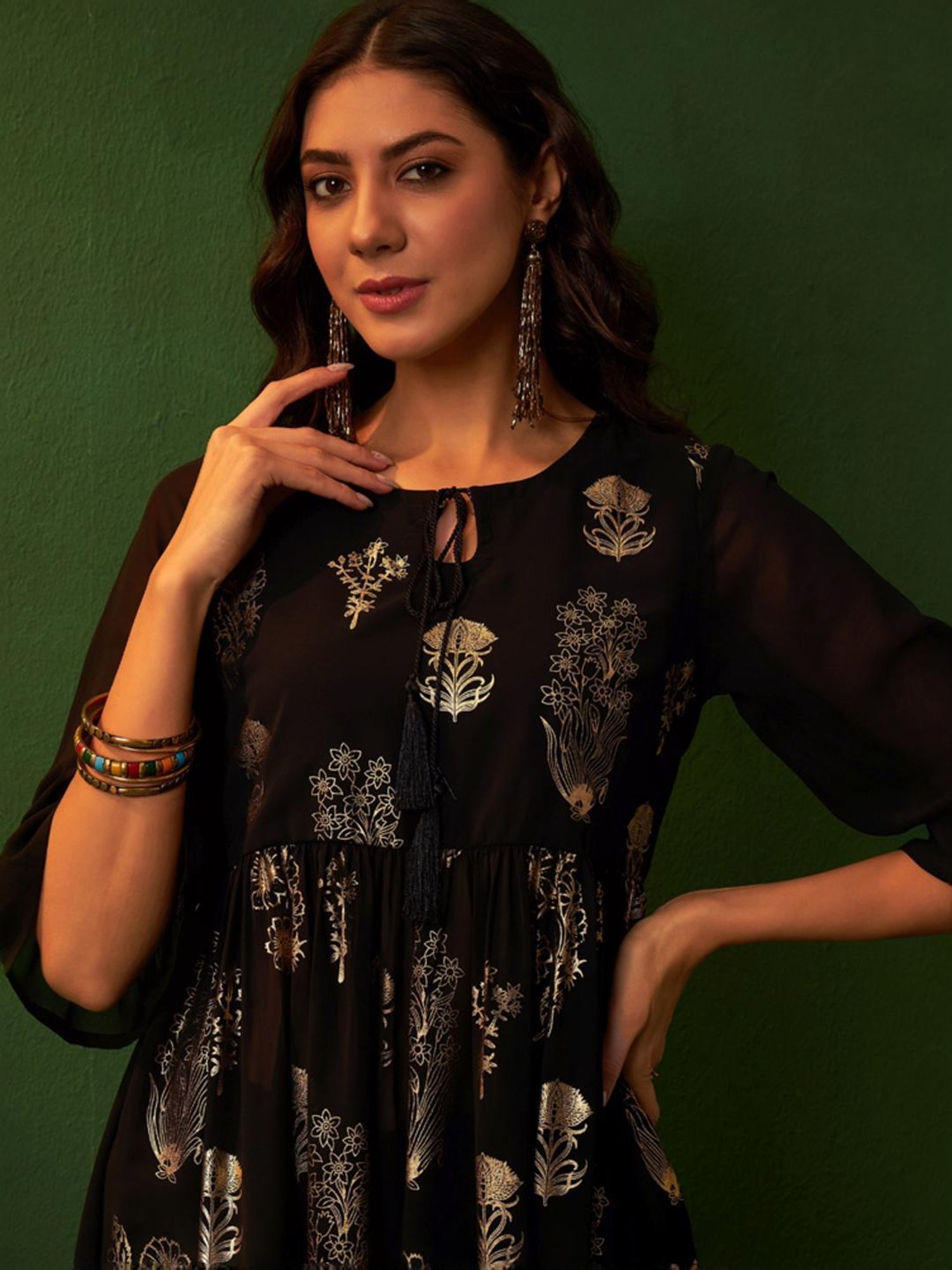 Ziyaa Black Printed Kurta Palazzo Set