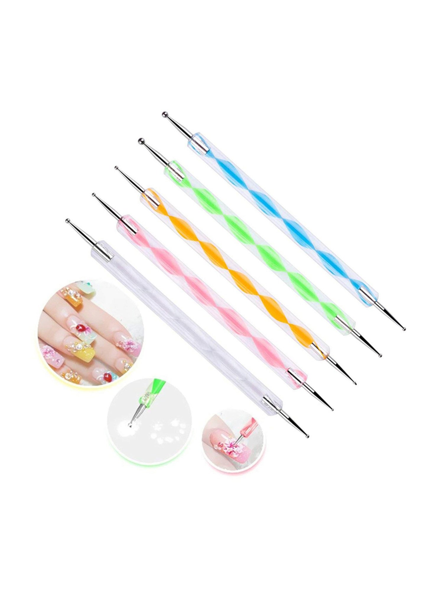 Bronson Professional Nail Art Kit Brush Set with Dotting Pen Dual Side Tool - 5 Pieces