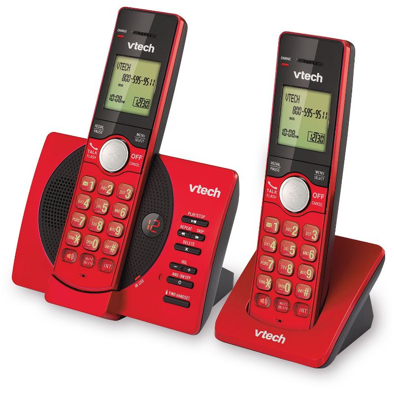 VTech CS6929-26 DECT 6.0 Expandable Cordless Phone System with Answering Machine, 2 Handsets - Red
