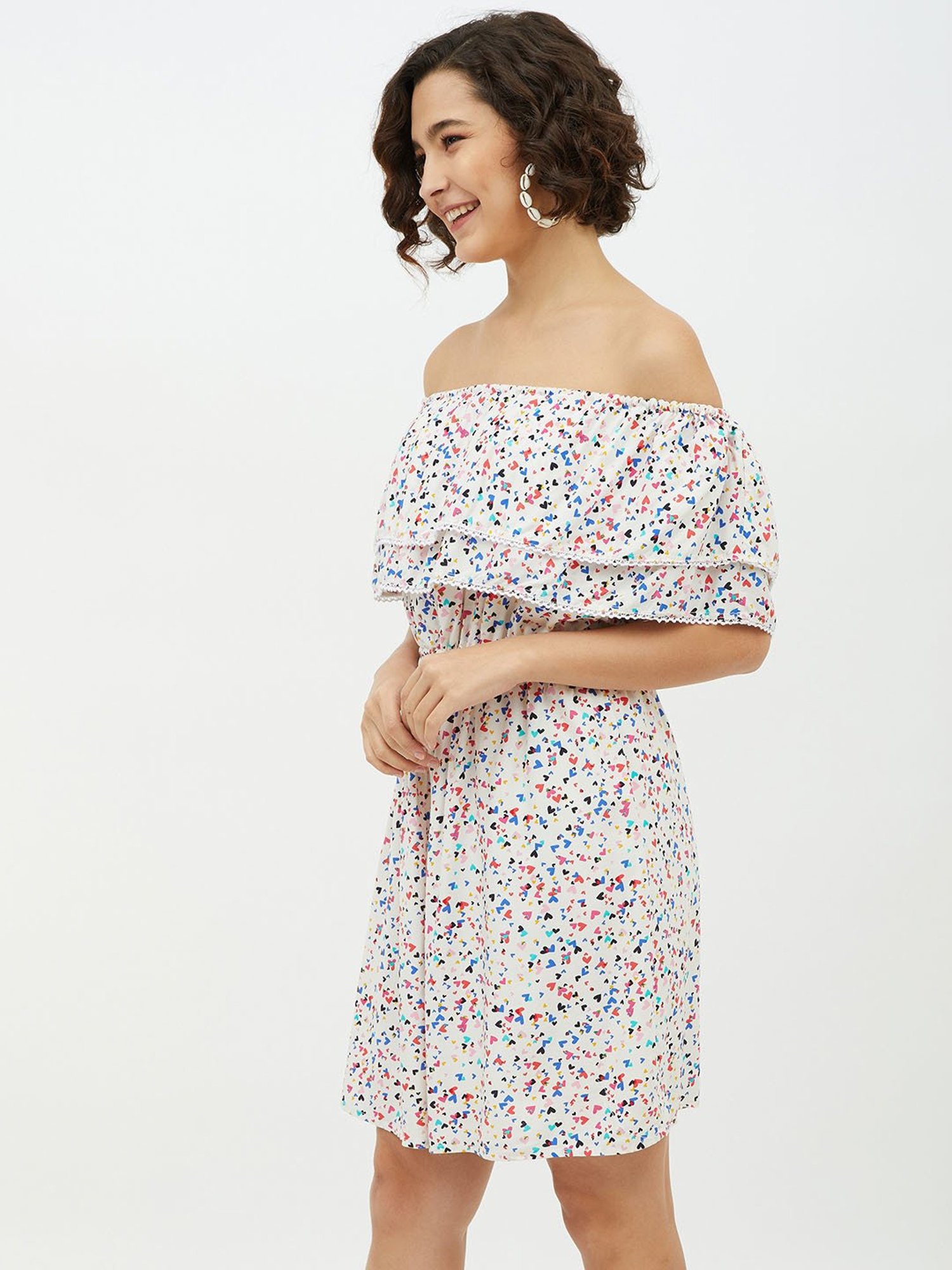 StyleStone White Printed Fit & Flare Dress