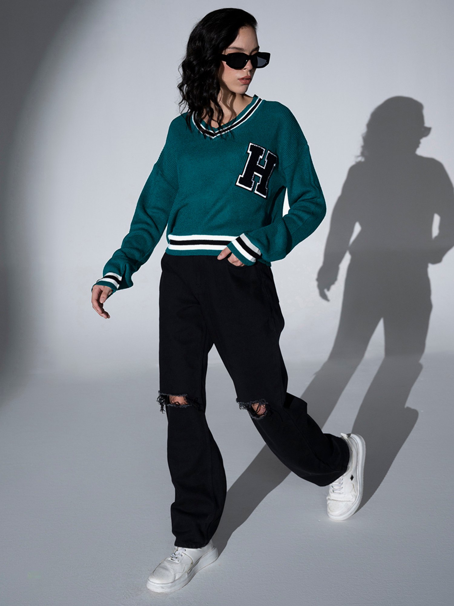 Hubberholme Teal Self Design Pullover