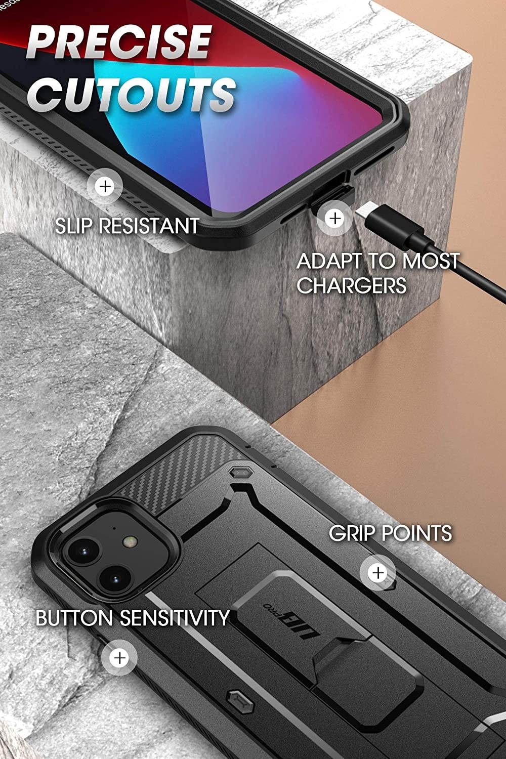 SupCase Unicorn Beetle Pro Series Case for iPhone 12 / iPhone 12 Pro (2020 Release) 6.1 Inch Built-in Screen Protector Full-Body Rugged Holster Case (Black)