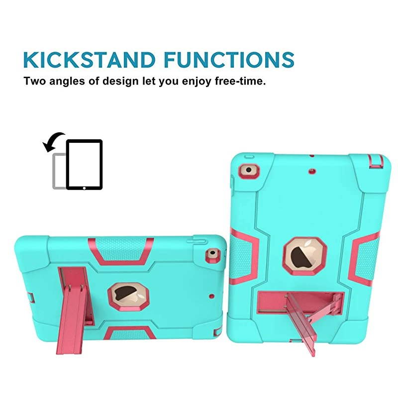 iPad 7th Generation CaseiPad 102 2019 CaseSlim Heavy Duty Shockproof Rugged Protective Case with Builtin Stand for New Apple iPad 7th Generation 102inch 2019 ReleaseTeal+Rose
