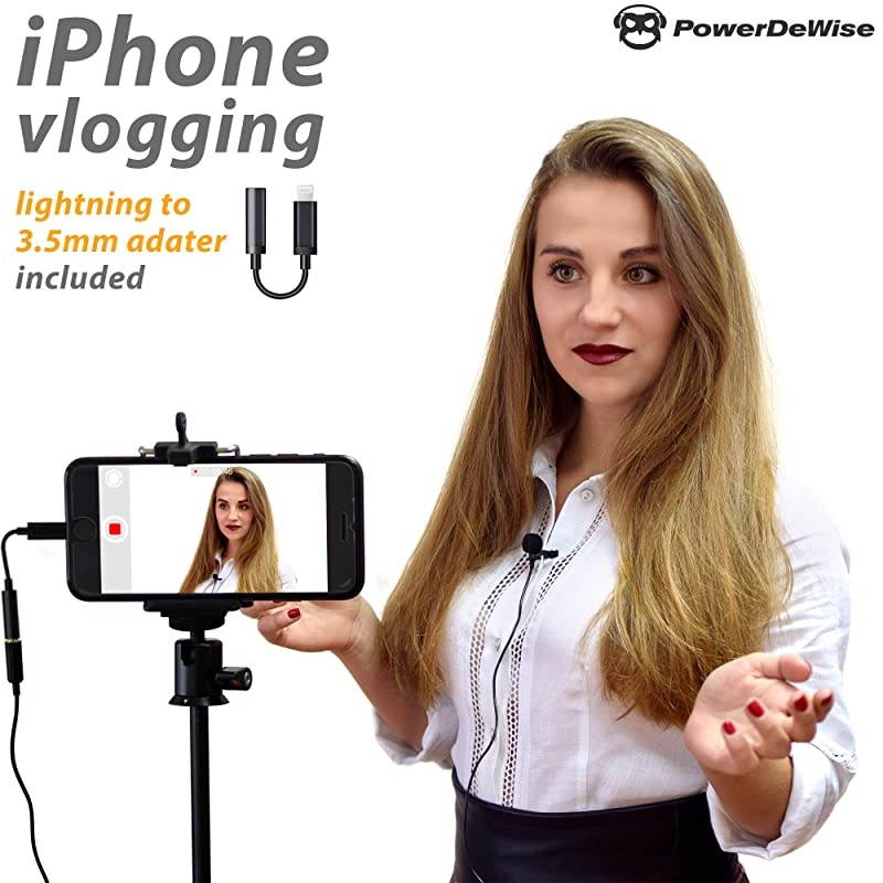 Grade Lavalier Microphone with Adapter Compatible with iPhone Lapel Microphone for iPhone 5 6 7 8 X 11 Pro Max iPhone Compatible External Microphone iPhone XR XS XS Max Microphone