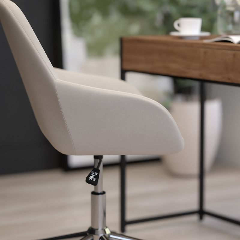 Merrick Lane Home Office Bucket Style Chair with Beige Upholstery and 360 Degree Rotating Swivel On Chrome Frame