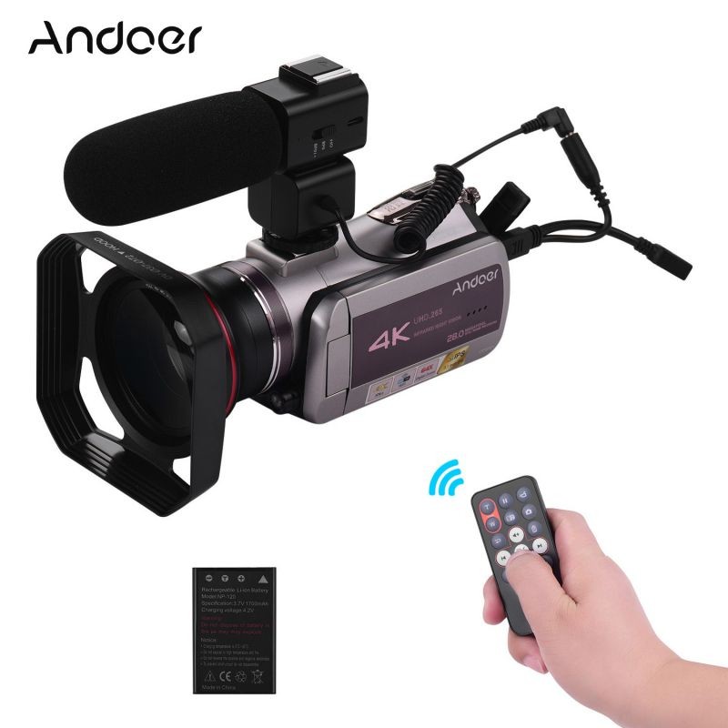 Andoer HDV-AZ50 Portable Real 4K 30FPS WiFi Digital Video Camera Camcorder 3.1 Inch IPS Touchscreen 64X Digital Zoom IR Night Vision Camcorder with Camera Battery 0.39X Super Wide Angle Lens CM-520