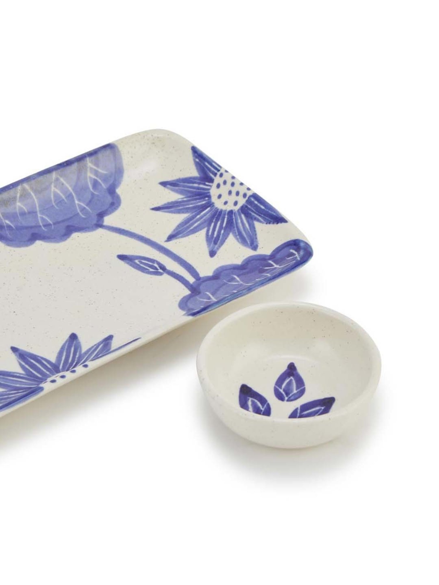 Fabindia Neer White Ceramic 1 Platter & 1 Dip Bowl