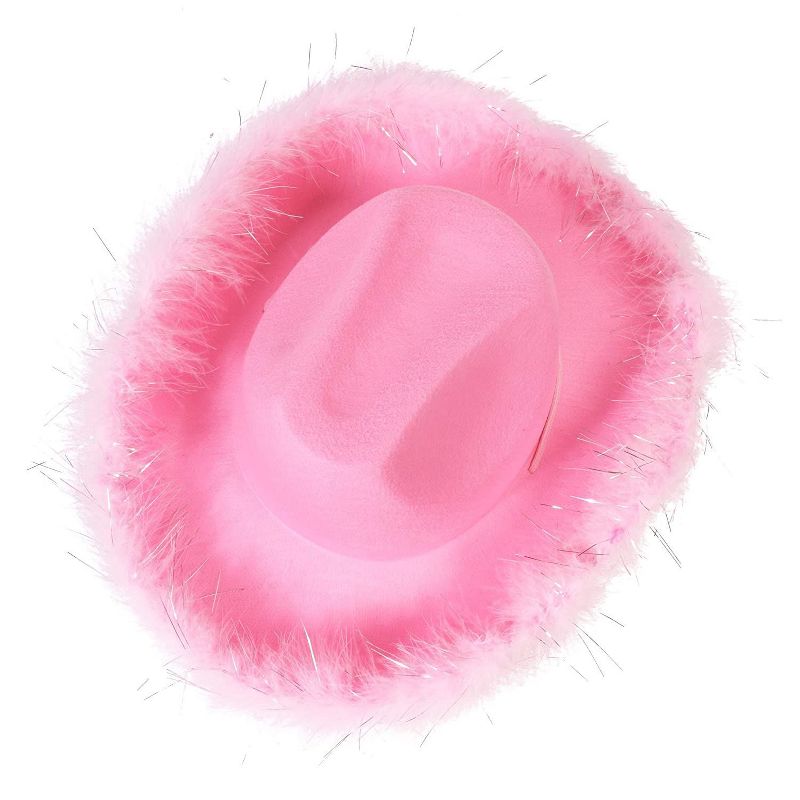 Juvolicious Western Felt Cowboy Hat for Adults with Pink Feathers, Halloween Party Hat, 12 x 15 x 4.5 in