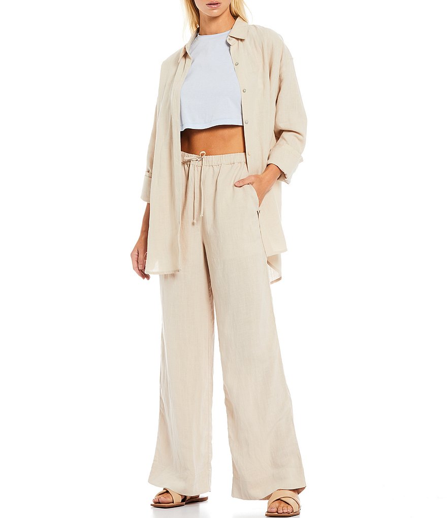 NIA Oversized Linen Button Front Coordinating Top