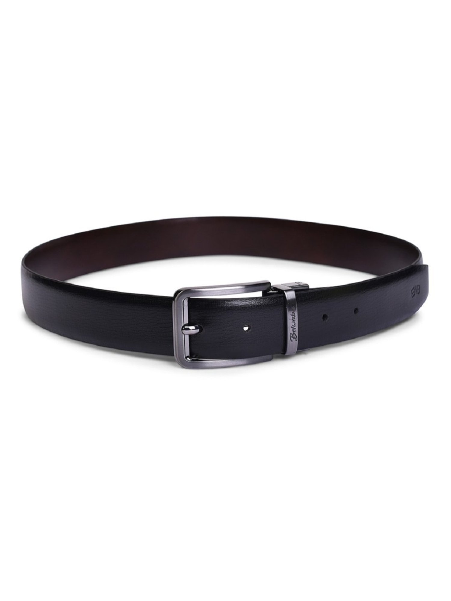 BELWABA Black Textured Formal Leather Belt for Men