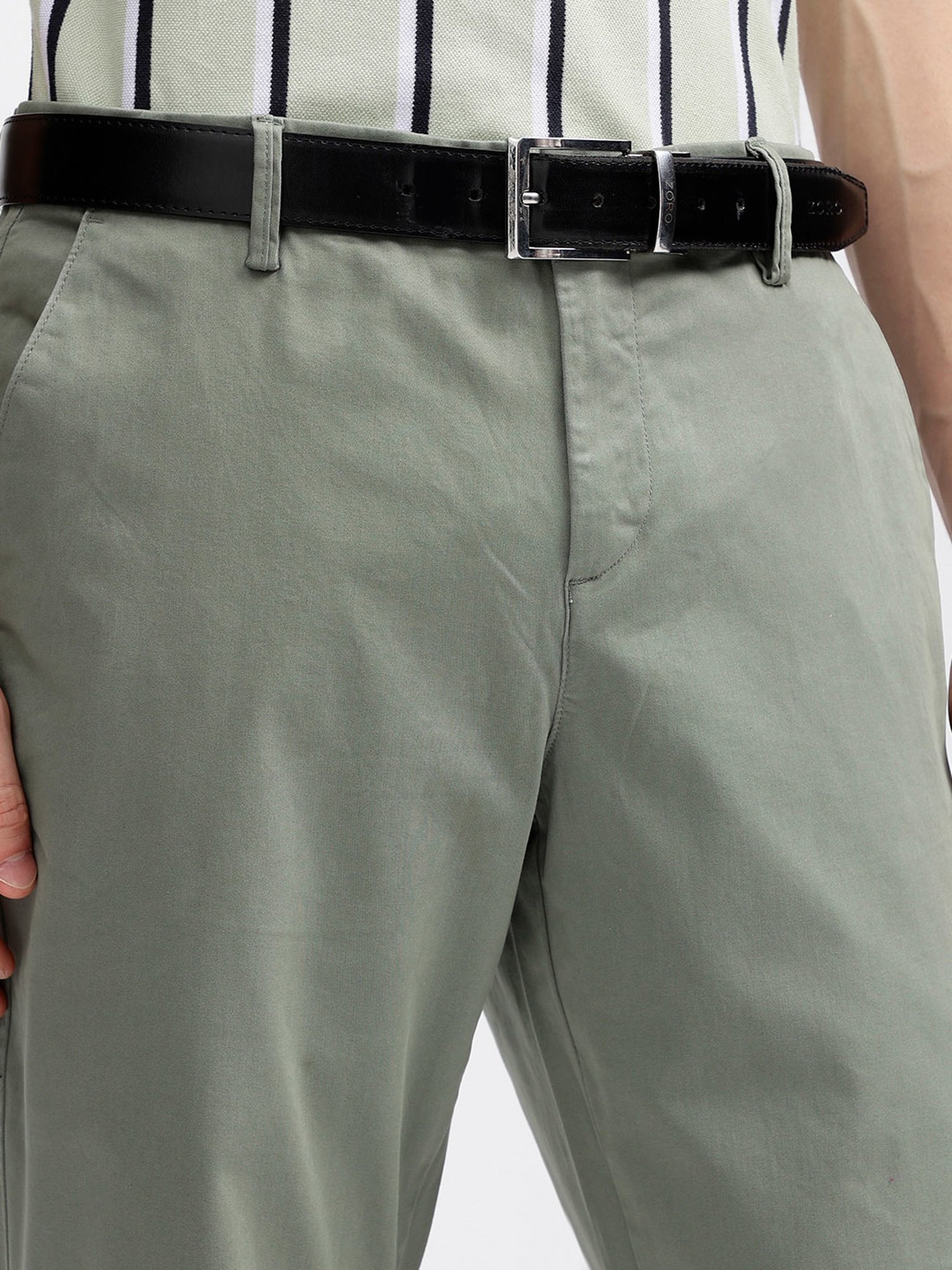 Bruun & Stengade Sage Green Regular Fit Flat Front Trousers