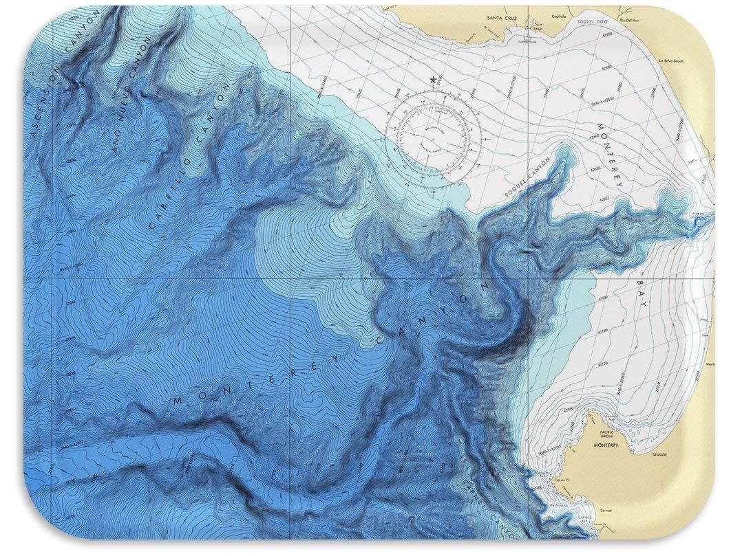Trays4Us Monterey Bay Bathymetric Chart Birch Wood Veneer 16x12 inches (Large) TV/Serving Map Tray - 100+ Different Designs