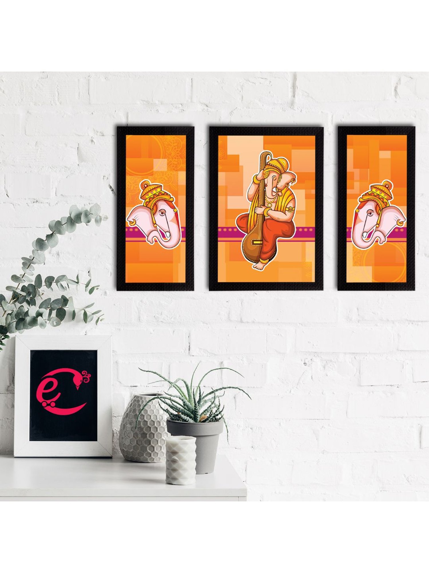 eCraftIndia Set of 3 Lord Ganesha Satin Matt Texture UV Art Painting