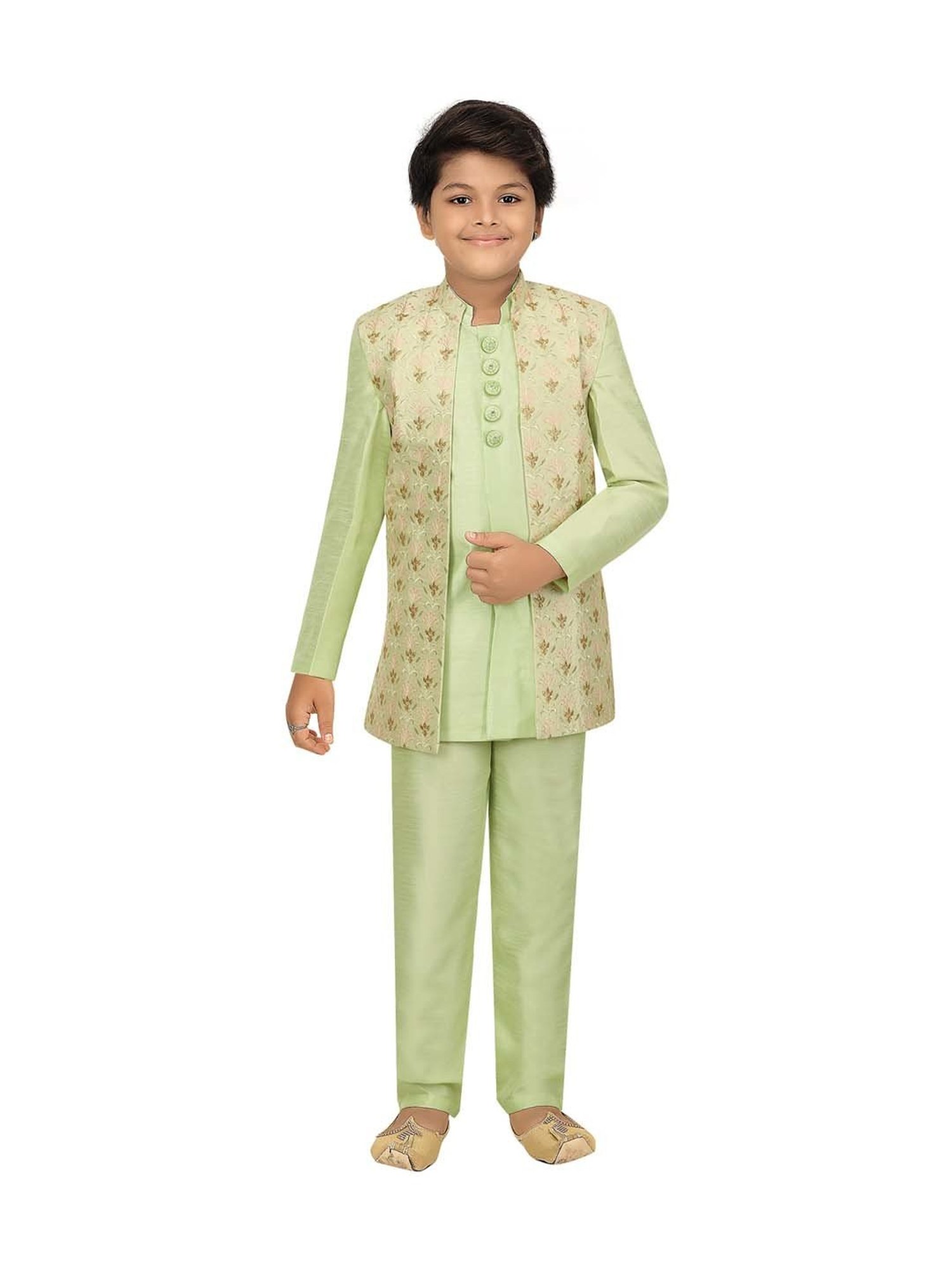 VASTRAMAY Boys Turquoise Floral Full Sleeves Indowestern