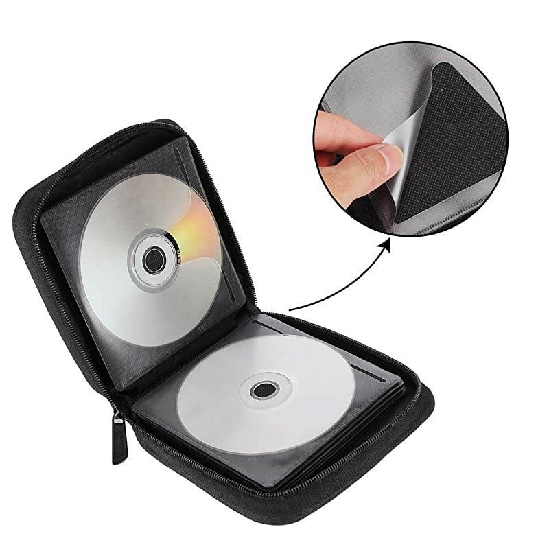 CD Case, 32 Disc CD DVD Wallet Storage Organizer Holder VCD Binder Bag Album Booklet (Black)