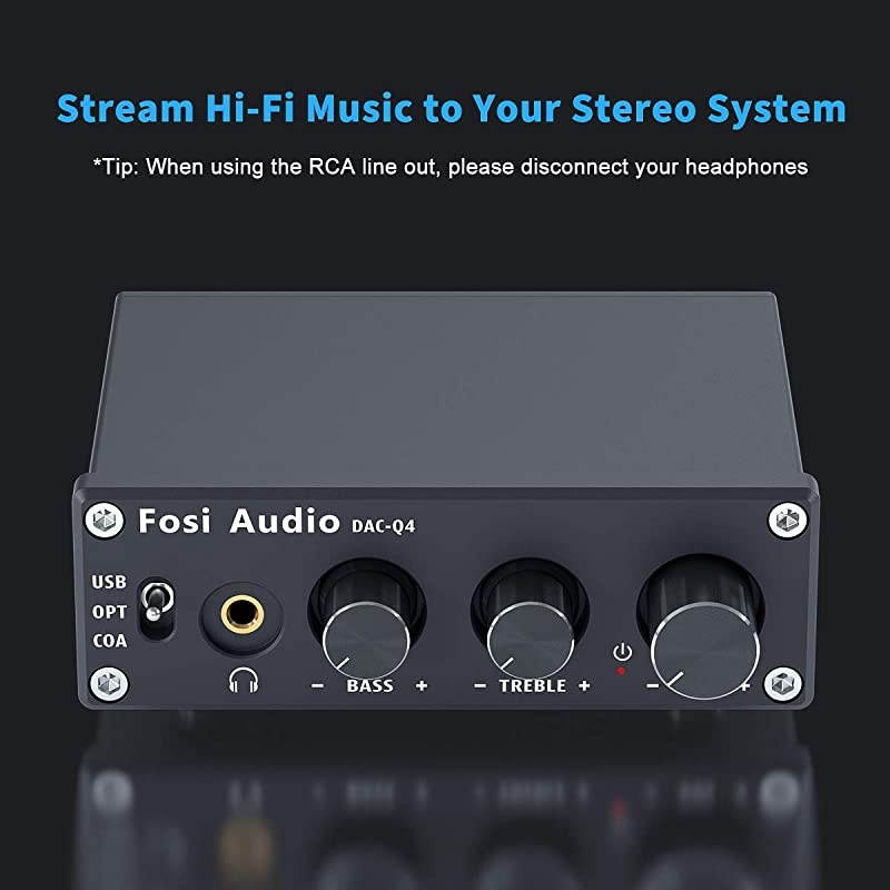 Q4 Mini Stereo Gaming DAC amp Headphone Amplifier 24Bit192 KHz USBOpticalCoaxial to RCA AUX DigitaltoAnalog Audio Converter Adapter for HomeDesktop PoweredActive Speakers Black