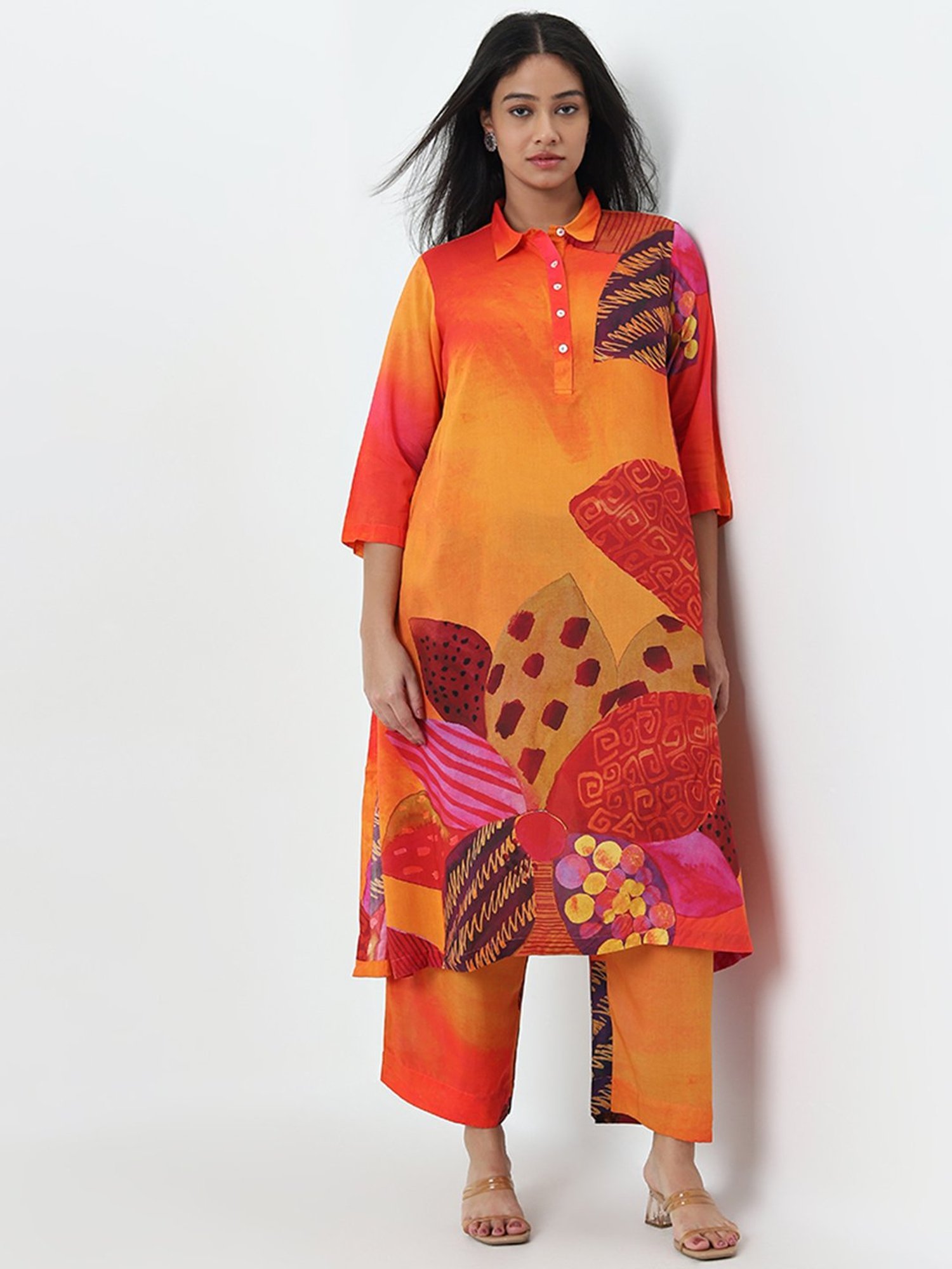 Diza by Westside Orange Tropical Printed A-Line Kurta