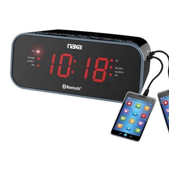 Naxa NRC-182 Bluetooth Dual Alarm Clock Radio With 2 Usb Charge Ports