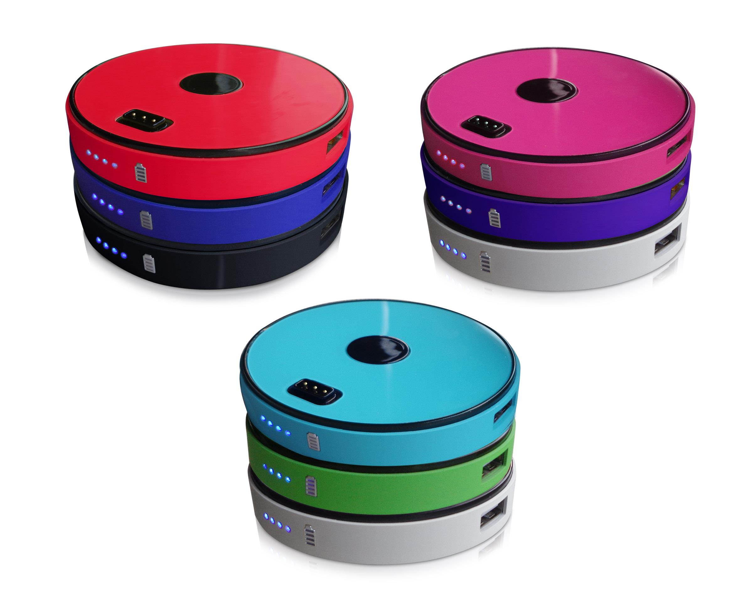 Power Bank (round), 3 x 3000mAh Disc = 9000Ah,  Unique stackable design, linked by magnet,easily detachable & attachable, you decide capacity, Double circuit protection