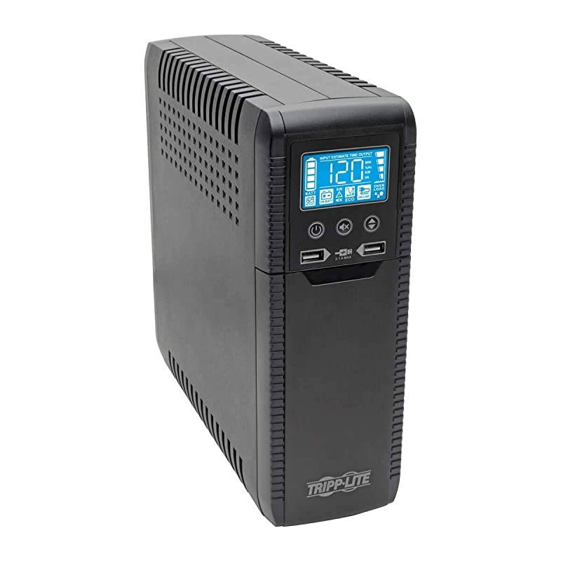 1000VA 600W ECO-Friendly UPS Battery Backup, AVR Protection, LCD Display, Line-Interactive, 8 Outlets and 2 USB Charging Ports, 120V, Tel Protection (ECO1000LCD)