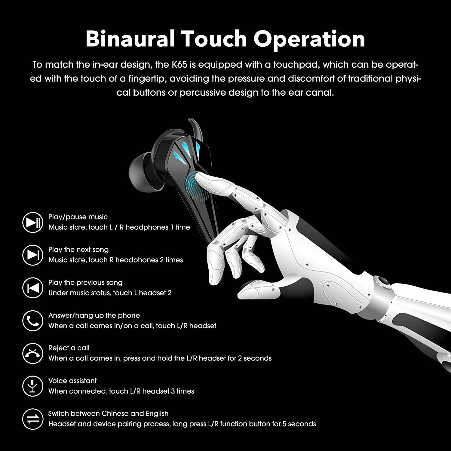 Gaming Earbuds TWS Earbuds True Wireless Earphone with Mic, Low-Latency Gaming Headset, 3D Surround Stereo TWS Bluetooth Headphone for PC Mobile Gamers (Black)