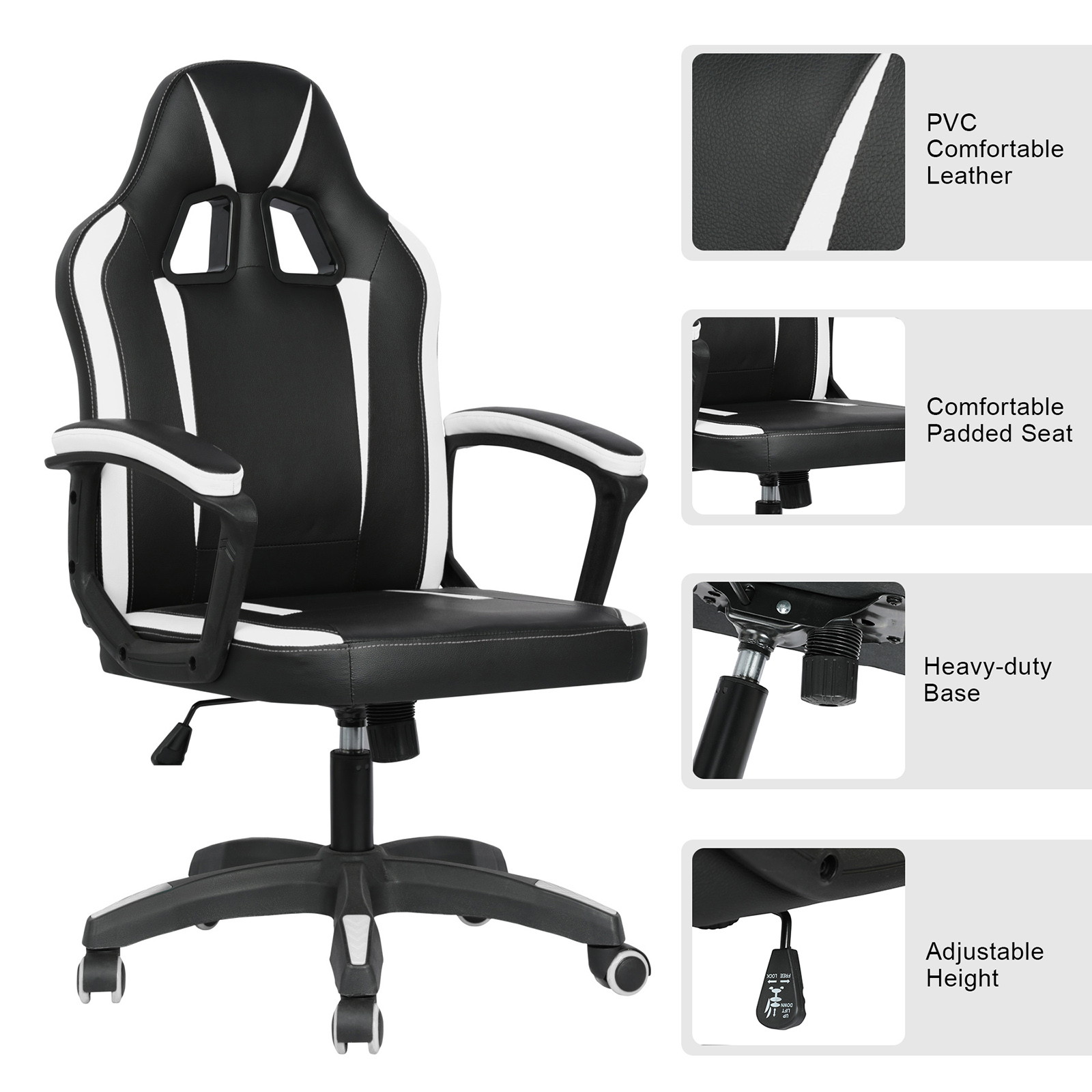 YOUTHUP Office Chair Adjustable Ergonomic Leather Gaming Chair Swivel Rolling Computer Desk Chair with Lumbar Support,Black and Red
