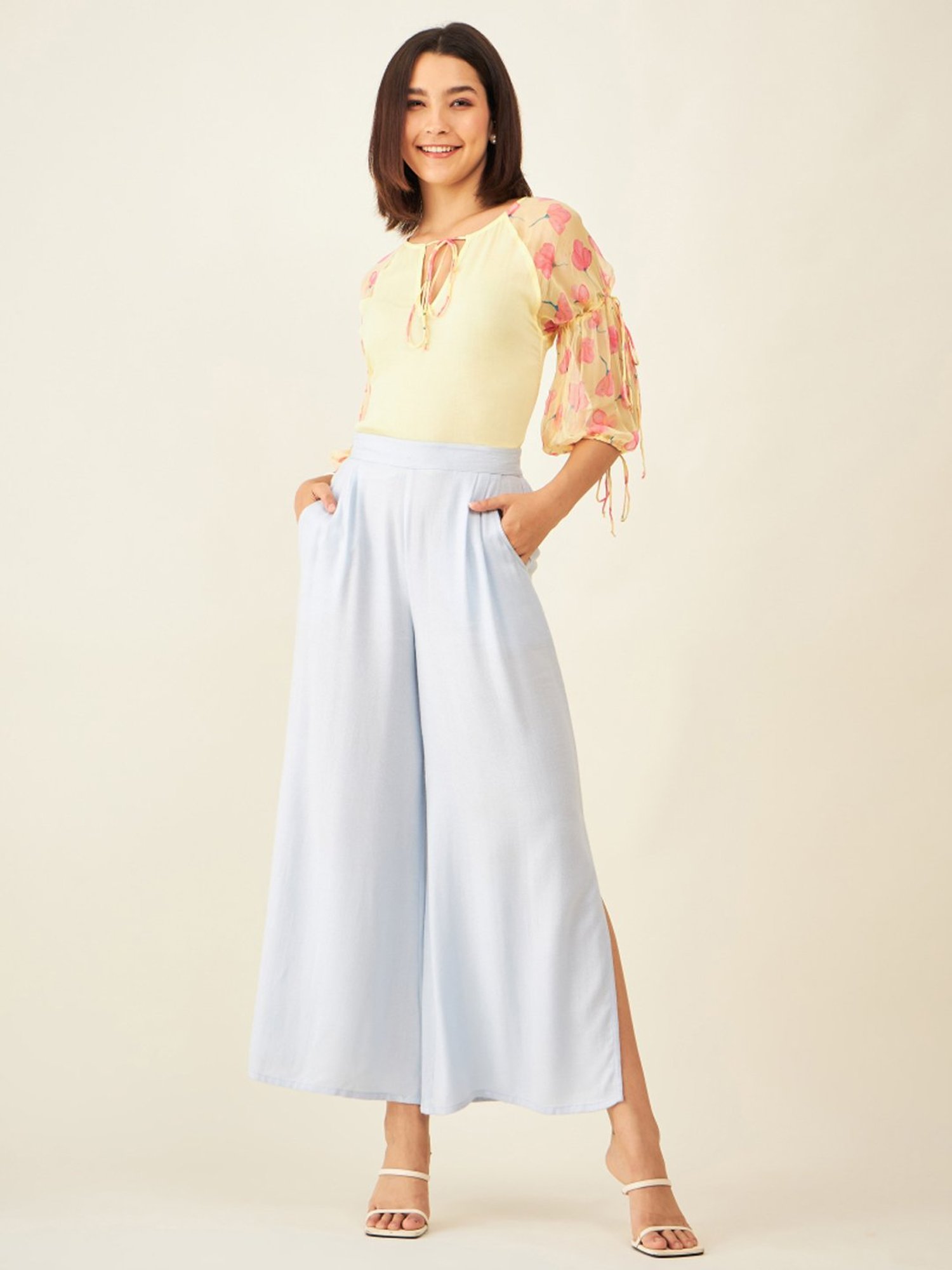 Arras Powder Blue Side Slit Flared Pants