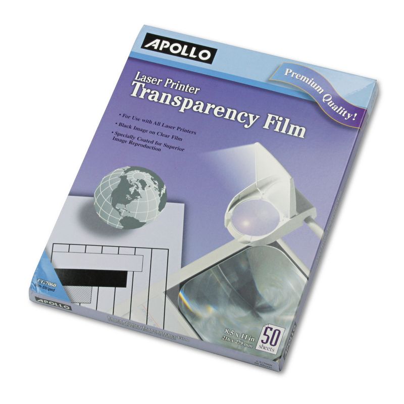 Apollo B/W Laser Transparency Film w/o Sensing Stripe Letter Clear 50/Box CG7060
