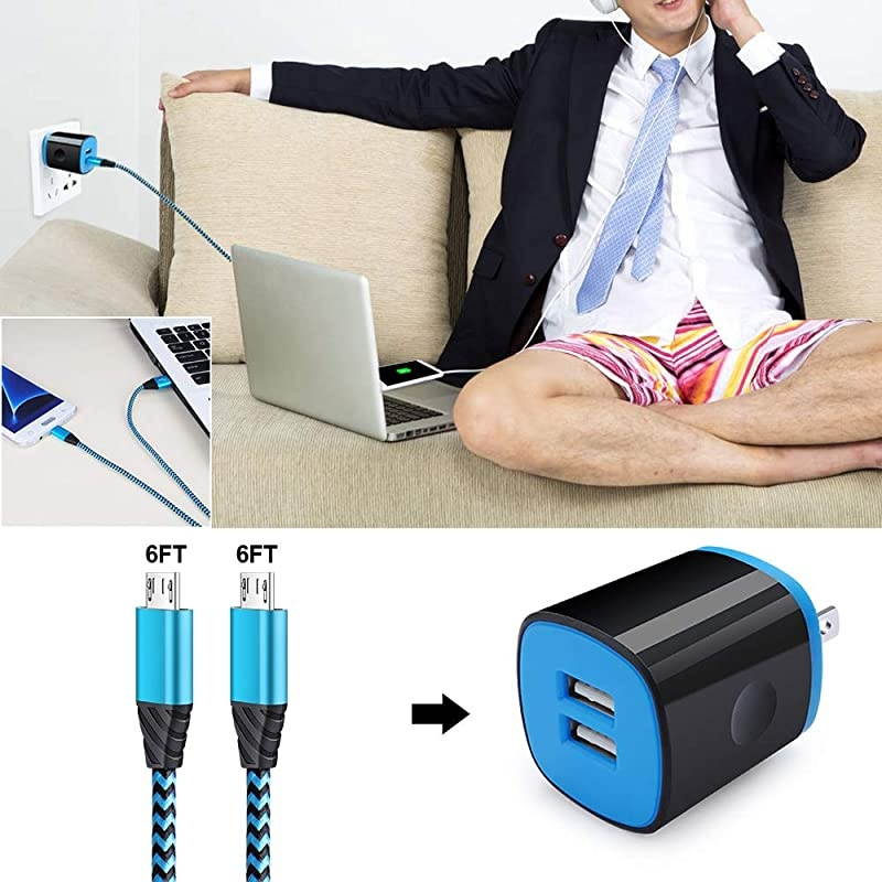 Charger Adapter Android Phone Charger Cable 2 Pack Compatible for Samsung Galaxy J8 J7 J6 J5 J4 J3 J2 J1 J7V7 Sky ProCrownPrimeSky ProRefine