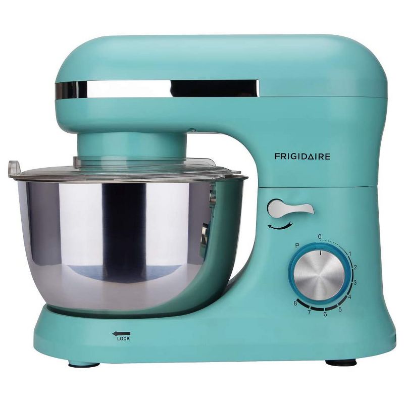 Frigidaire ESTM020-BLUE 4.5 Liter 8 Speed Electric Countertop Standalone Food Mixer with Bowl, Hook, Beater, and Whisk Attachment Accessories, Blue